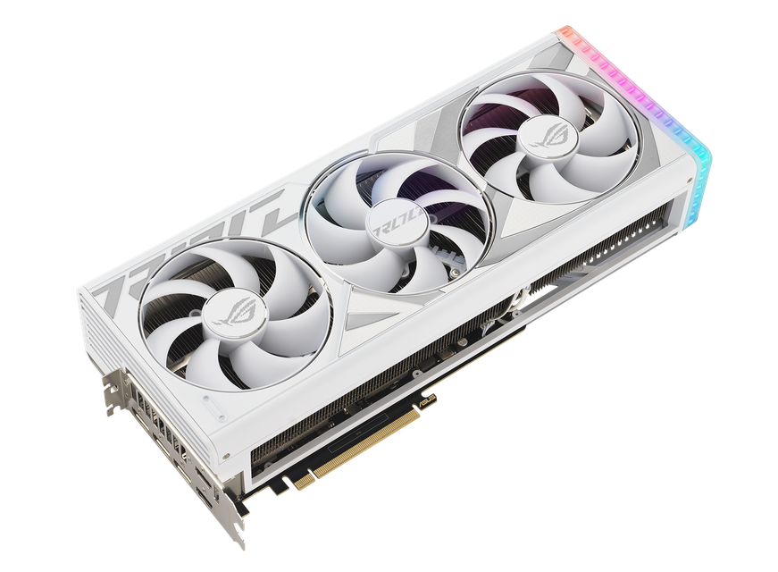 Front Angled View of the Rog Strix Ge Force Rt X4090 White Edition Graphics Card